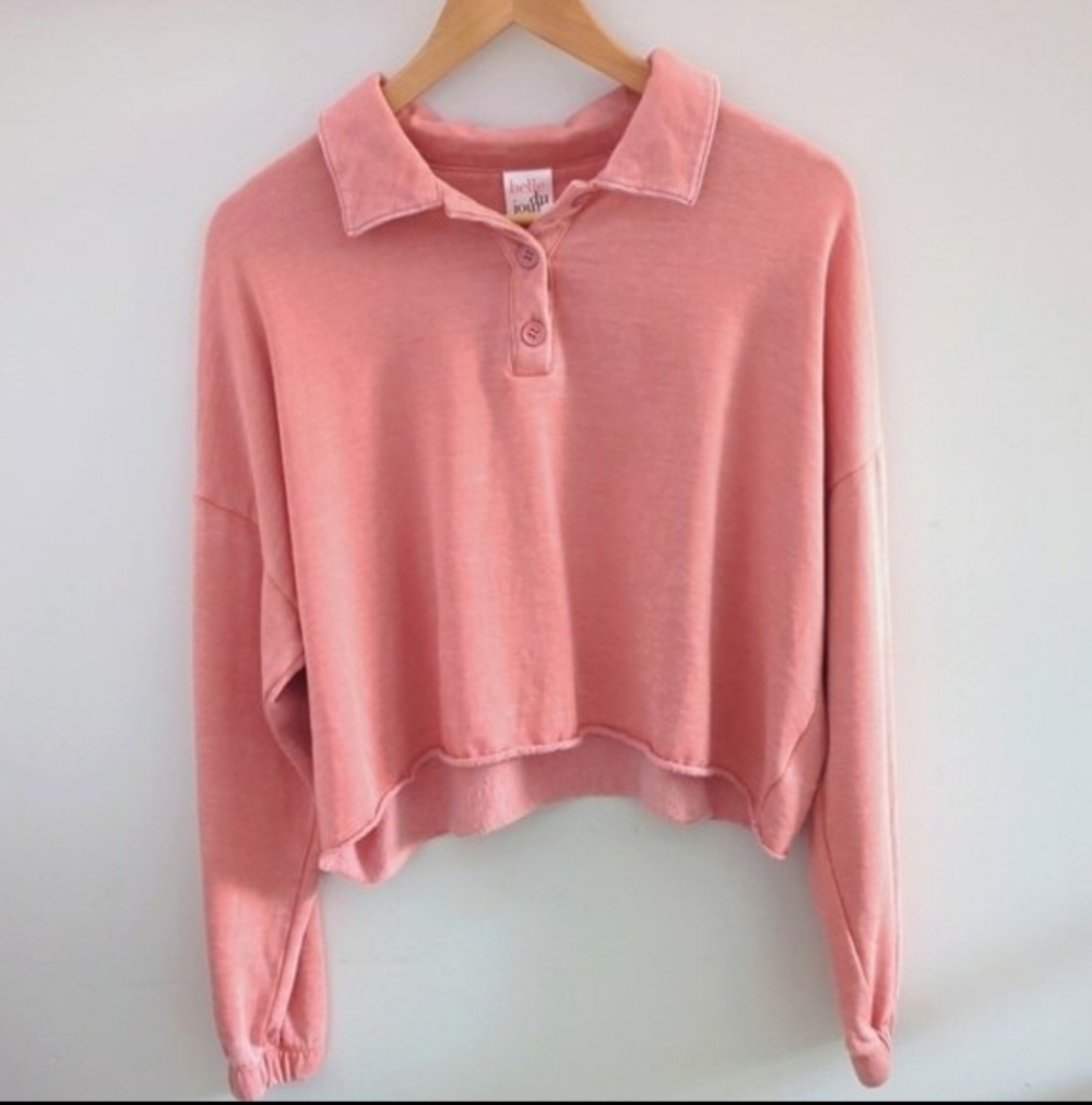 BELLE DU JOUR |  Women's Rose Dawn Long Sleeved Henley Cropped Sweater